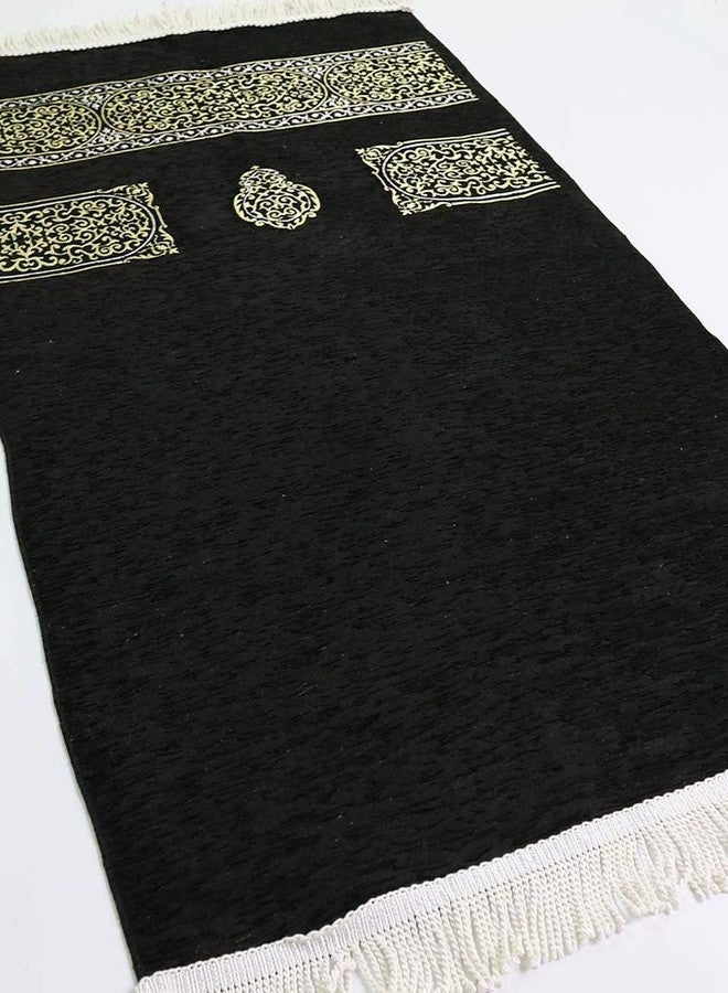 Modefa Turkish Islamic Prayer Rug | Chenille Muslim Prayer Mat Islam Sajada | Muslim Prayer Rug Janamaz | Ramadan or Eid Gift with Car Hanger - Luxury Woven Meccan (Black KB) - Image 3